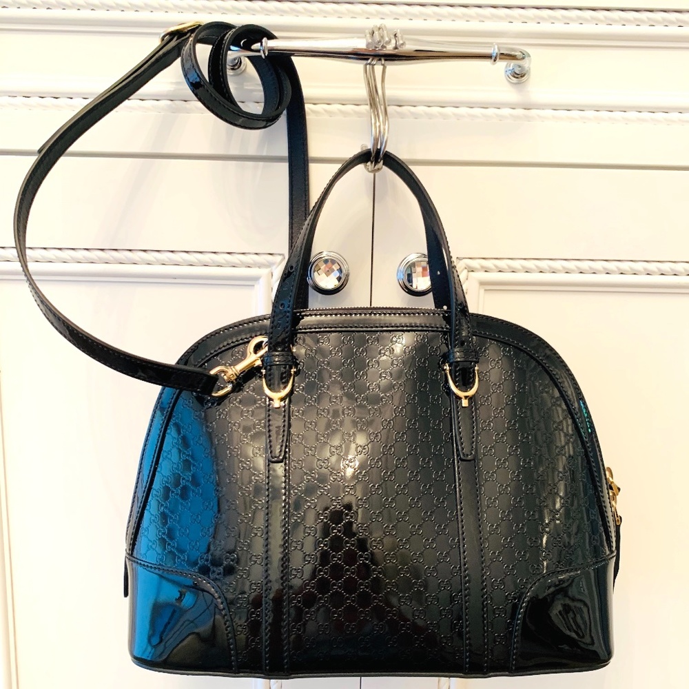 Gucci Nice Microguccissima Black Patent Handbag